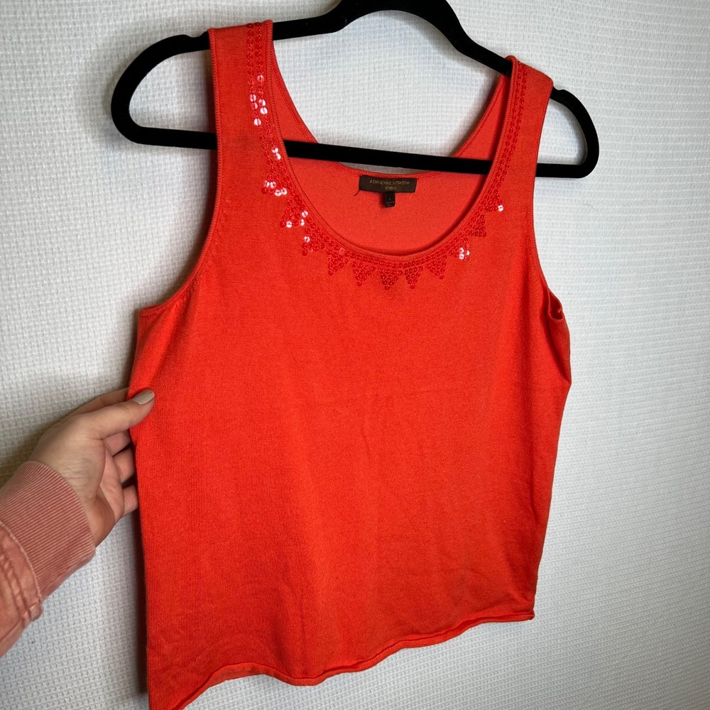Adrienne Vittadini Studio Orange Sequin Embellished Top Women's Size L‎ Vintage